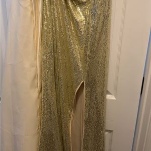 Elegant gold gown with cream skirt